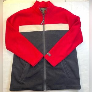 LRL Fleece Preppy Retro Academia Color Block Black Red Womens Full Zip Jacket M